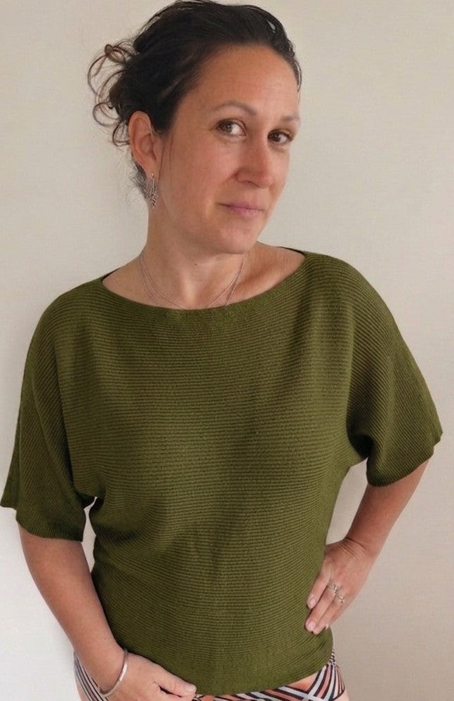 Batwing Ribbed Knit Top | Shimena