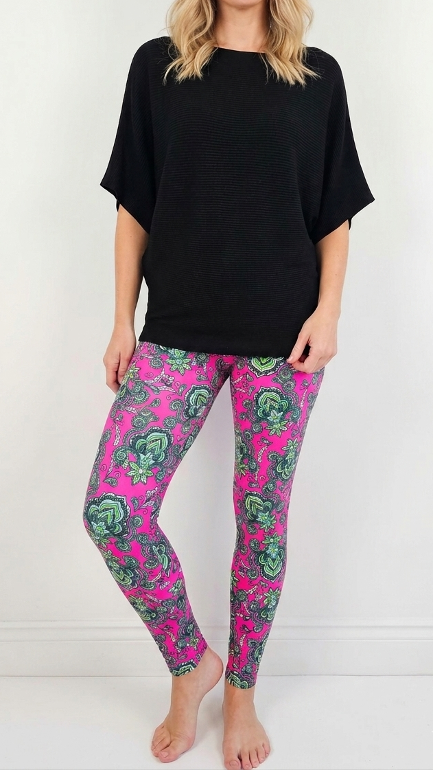 Pink Paisley Floral Buttery Soft High-Waisted Leggings-Shimena