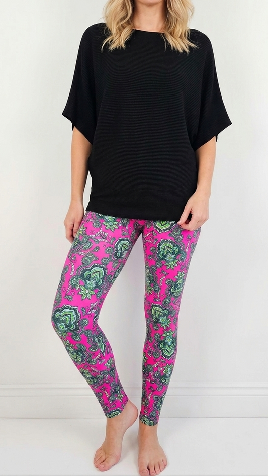 Pink Paisley Floral Buttery Soft High-Waisted Leggings-Shimena