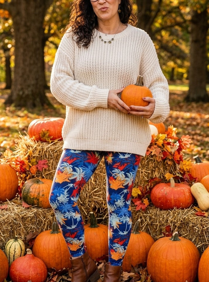 Navy Sunset Palm Buttery Soft High-Waisted Leggings