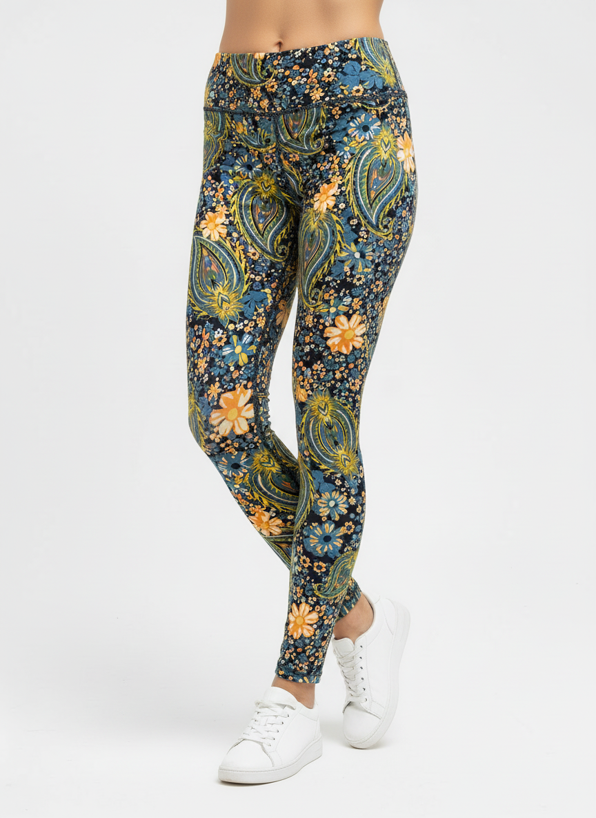 Teal Paisley Print Buttery Soft High-Waisted Leggings-Shimena