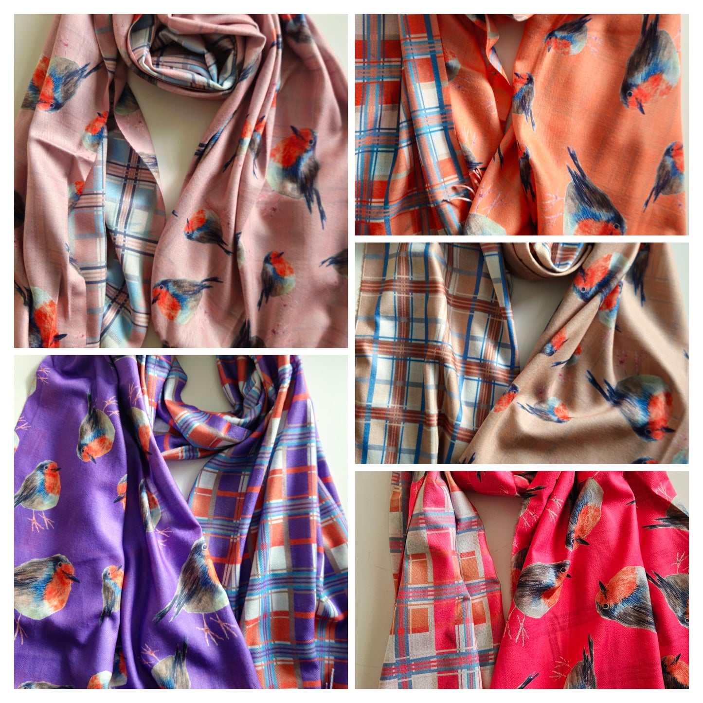 Double-Sided Robin & Tartan Pashmina-Shimena