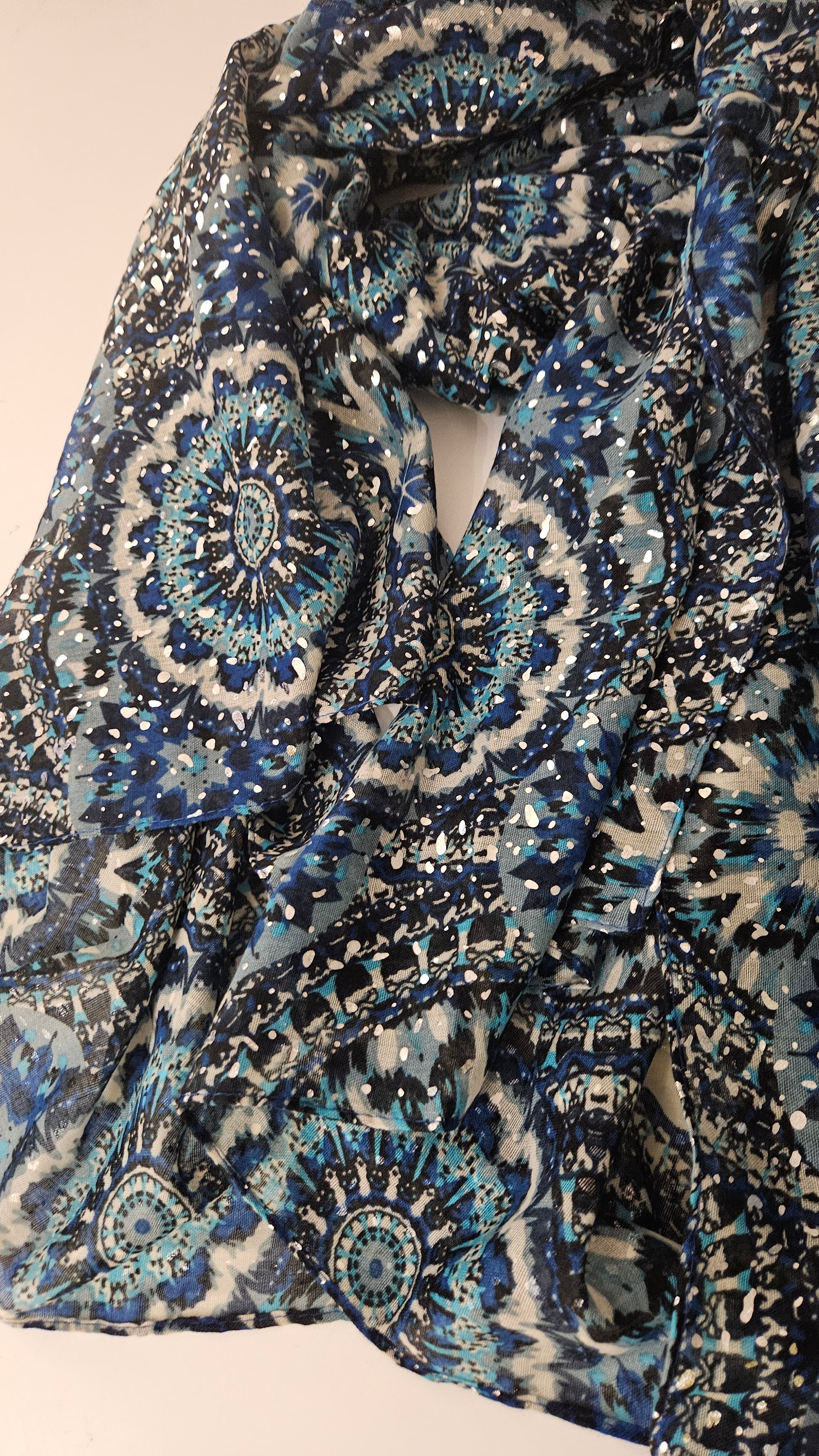 Mandala Lightweight Scarf with Silver Glitter-Shimena