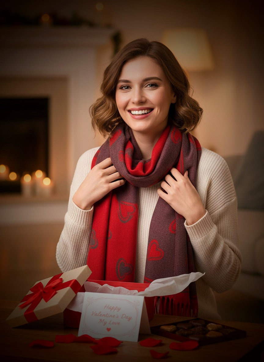Heart Pattern Cashmere-Blend Scarf – Ultra Soft & Elegant-Shimena