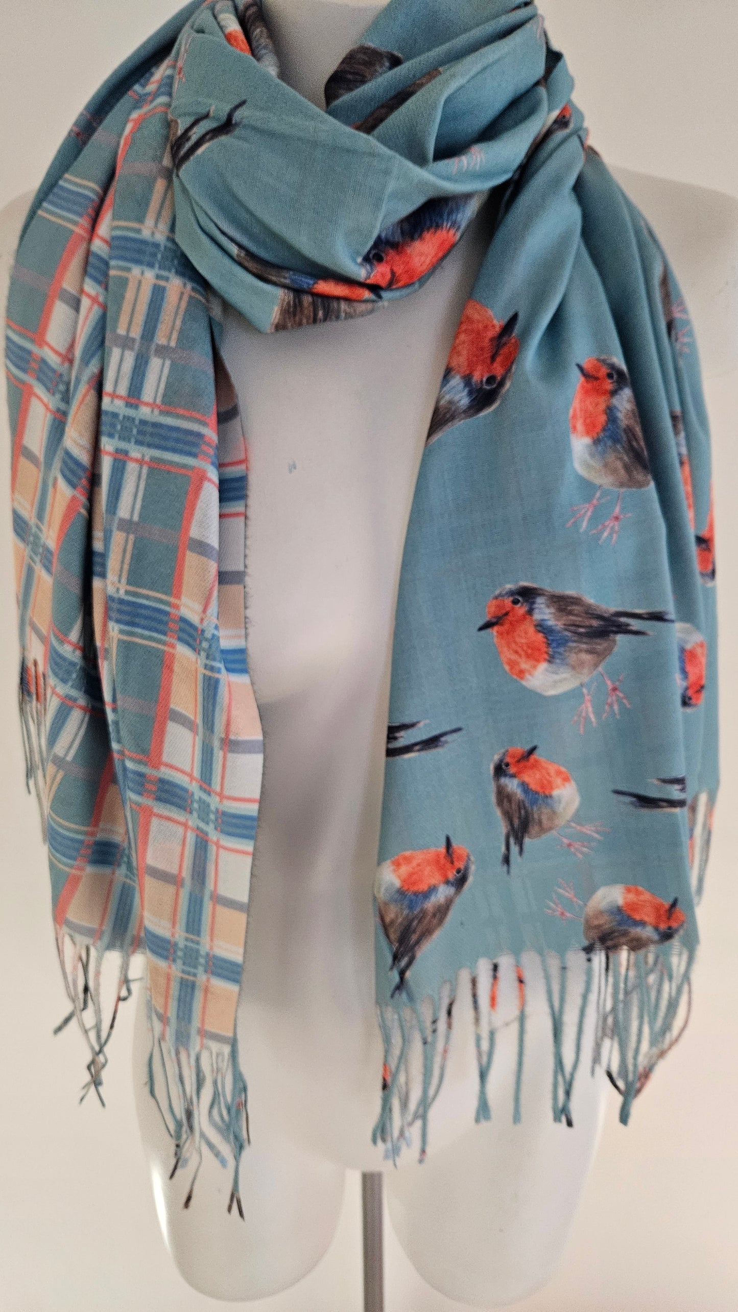 Double-Sided Robin & Tartan Pashmina-Shimena