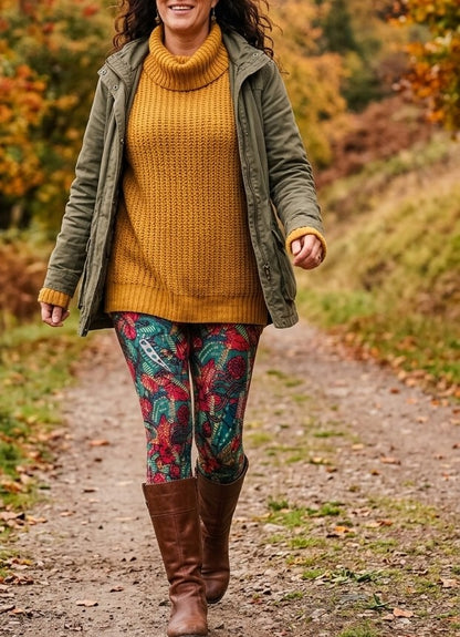 Green Rose Patchwork Buttery Soft High-Waisted Leggings