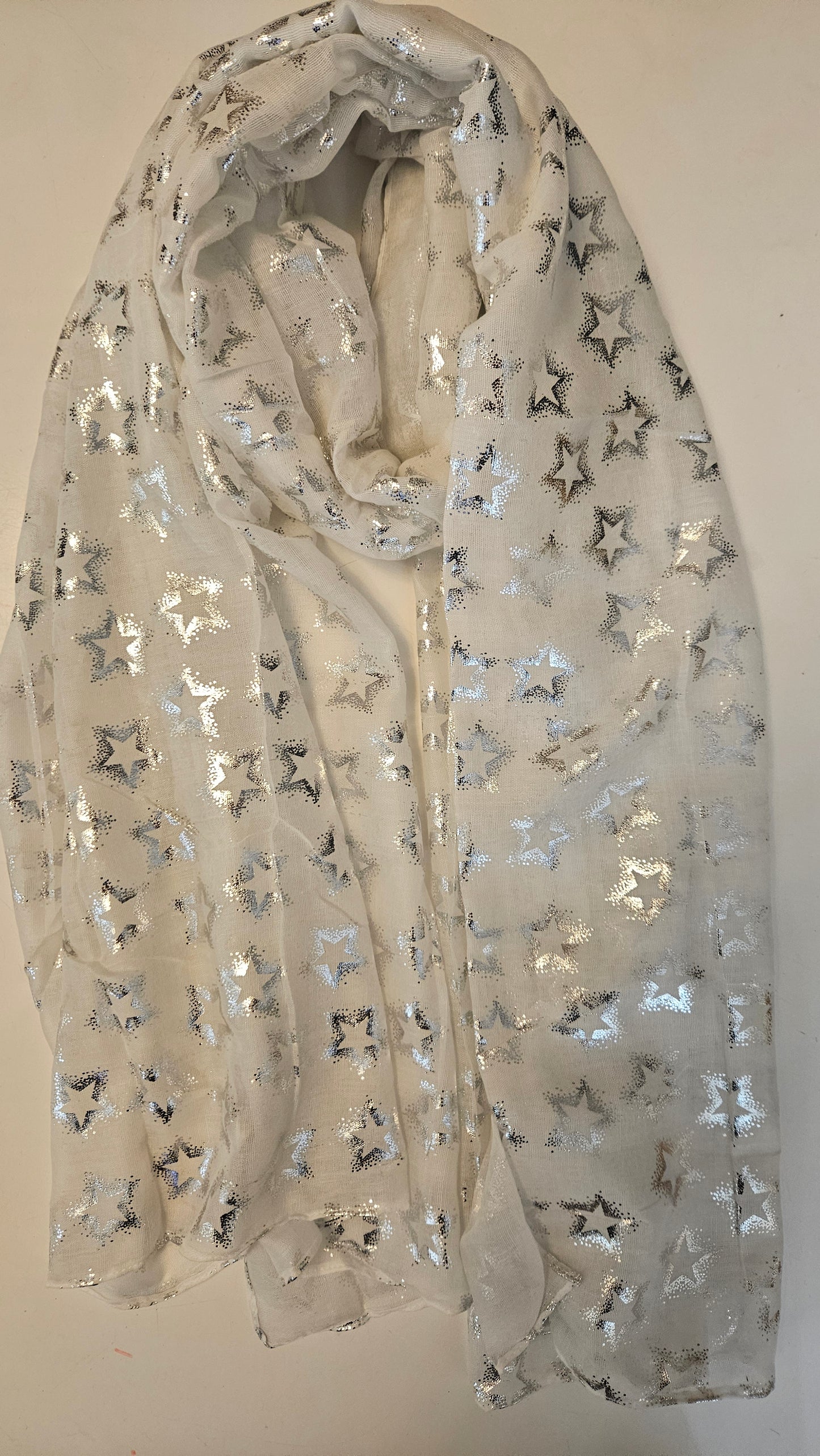 Lightweight Metallic Star Scarf - Silver Shimmer | Shimena-Shimena