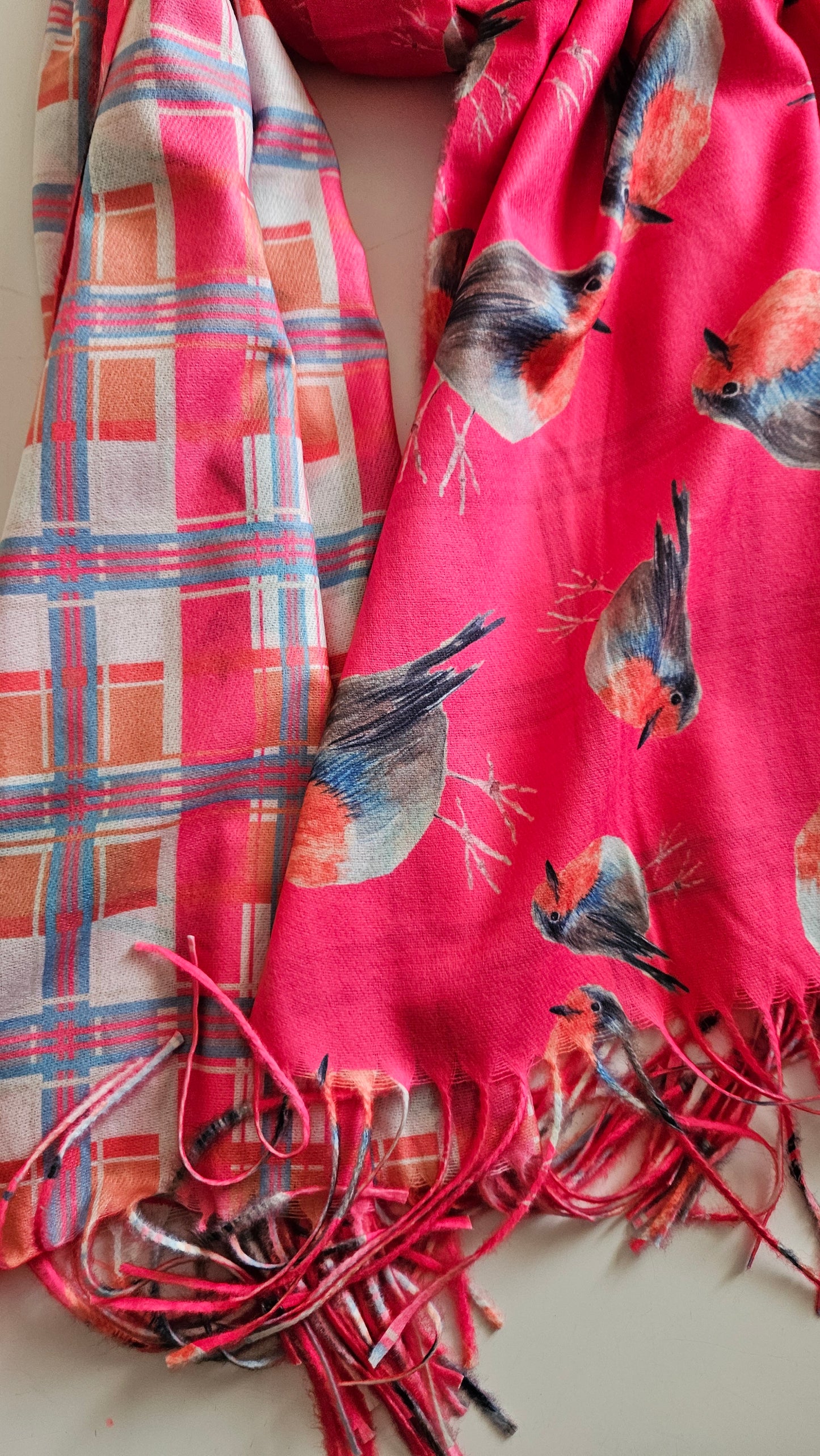 Double-Sided Robin & Tartan Pashmina-Shimena