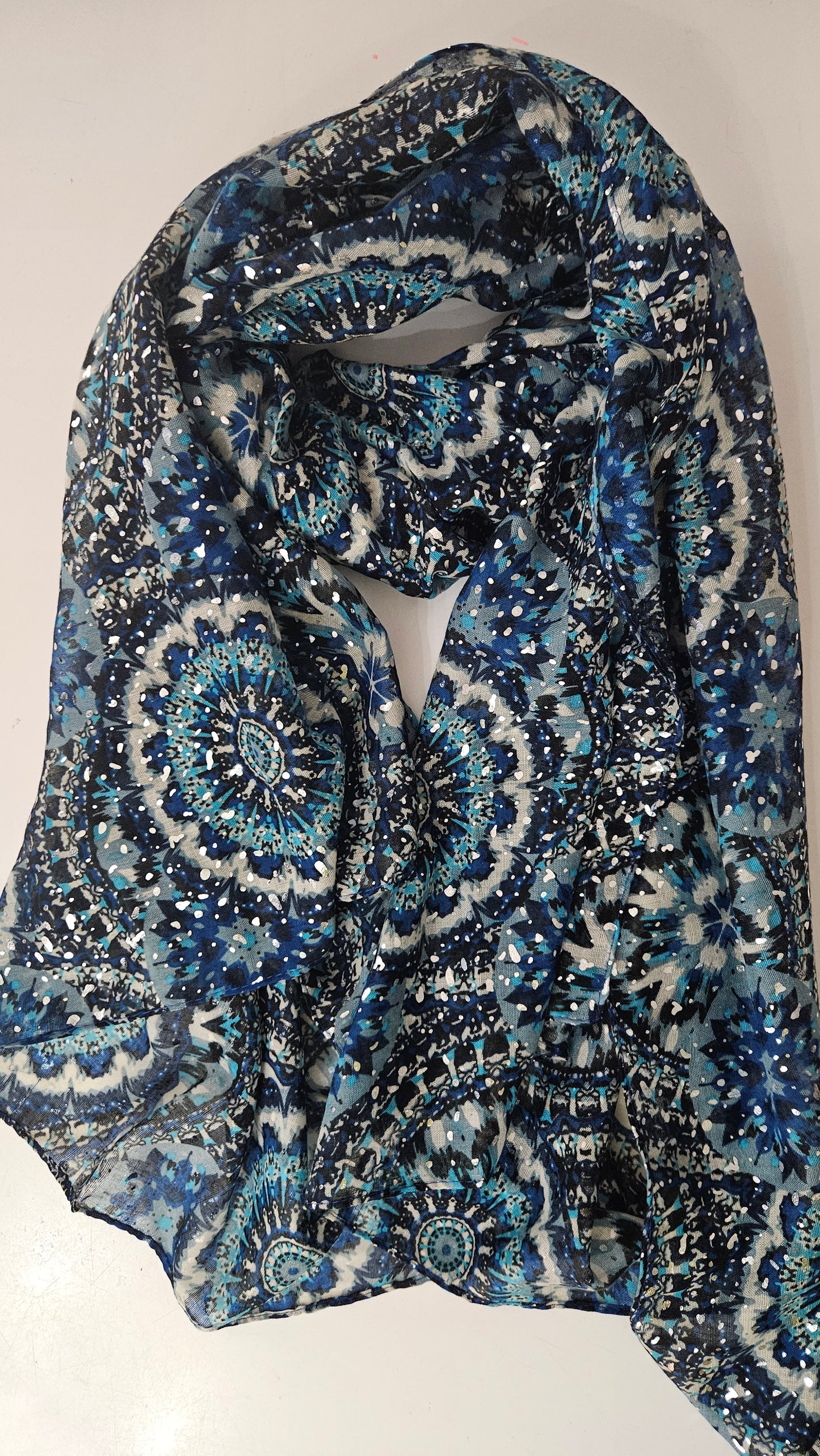 Mandala Lightweight Scarf with Silver Glitter-Shimena