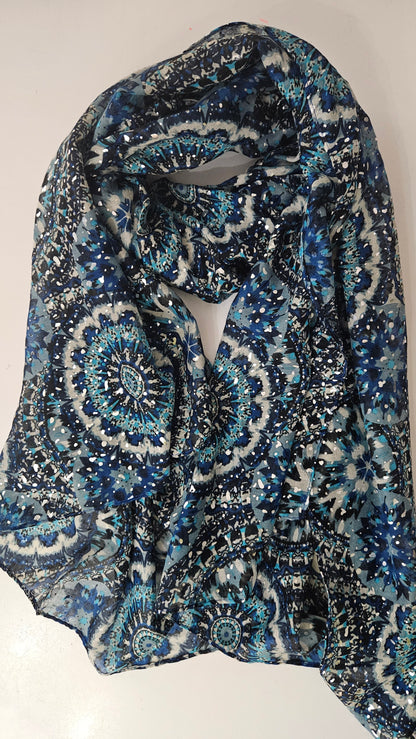 Mandala Lightweight Scarf with Silver Glitter-Shimena
