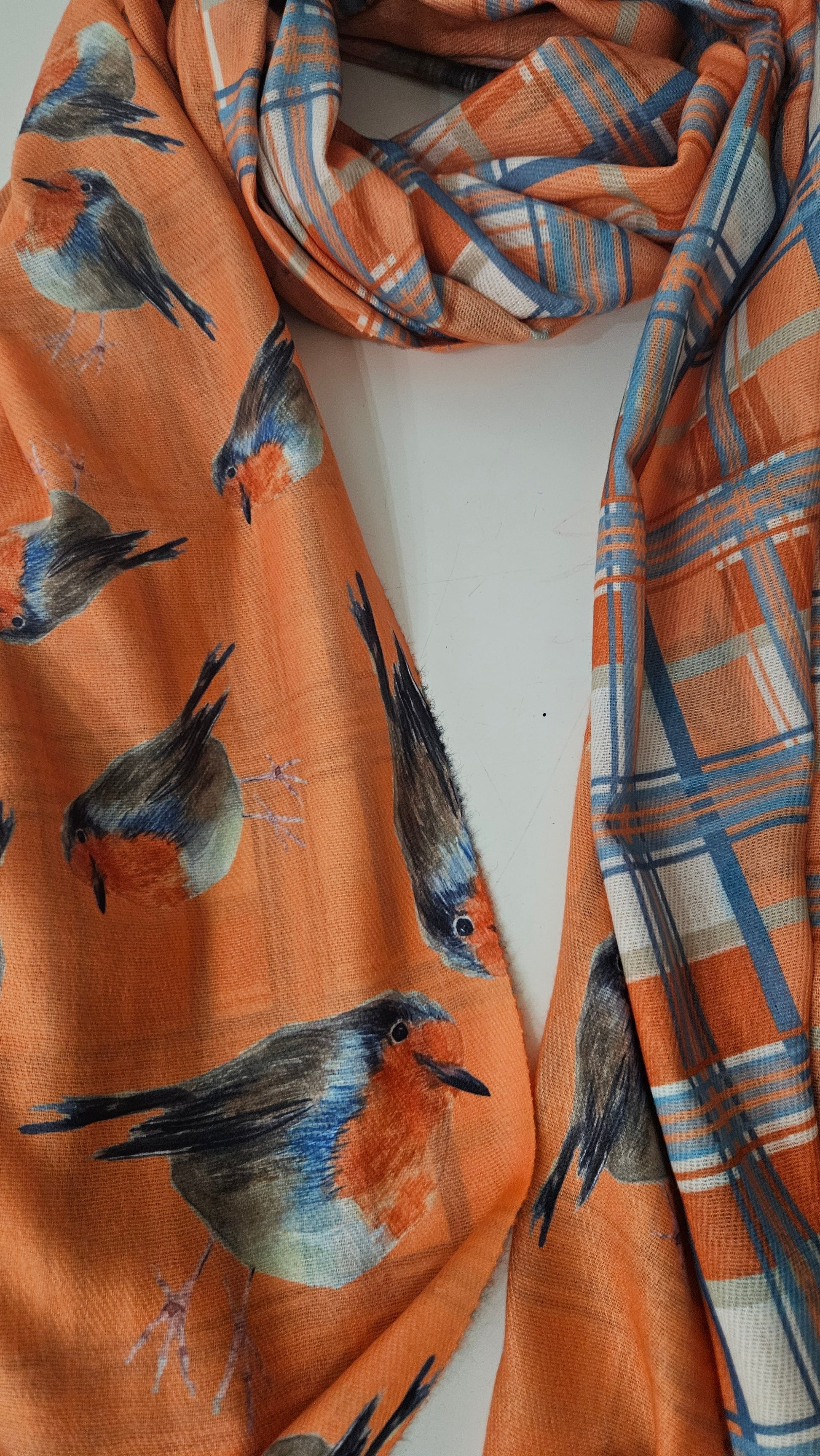 Double-Sided Robin & Tartan Pashmina-Shimena