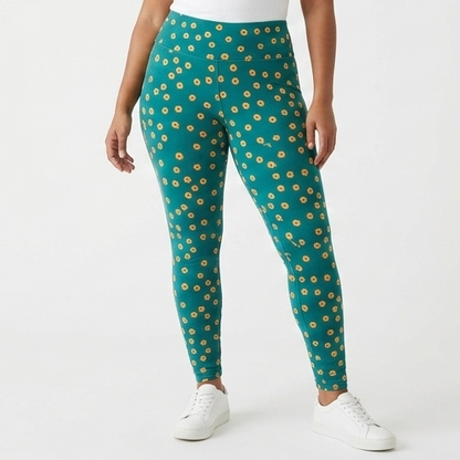 Teal Ditsy Floral Buttery Soft High-Waisted Leggings-Shimena