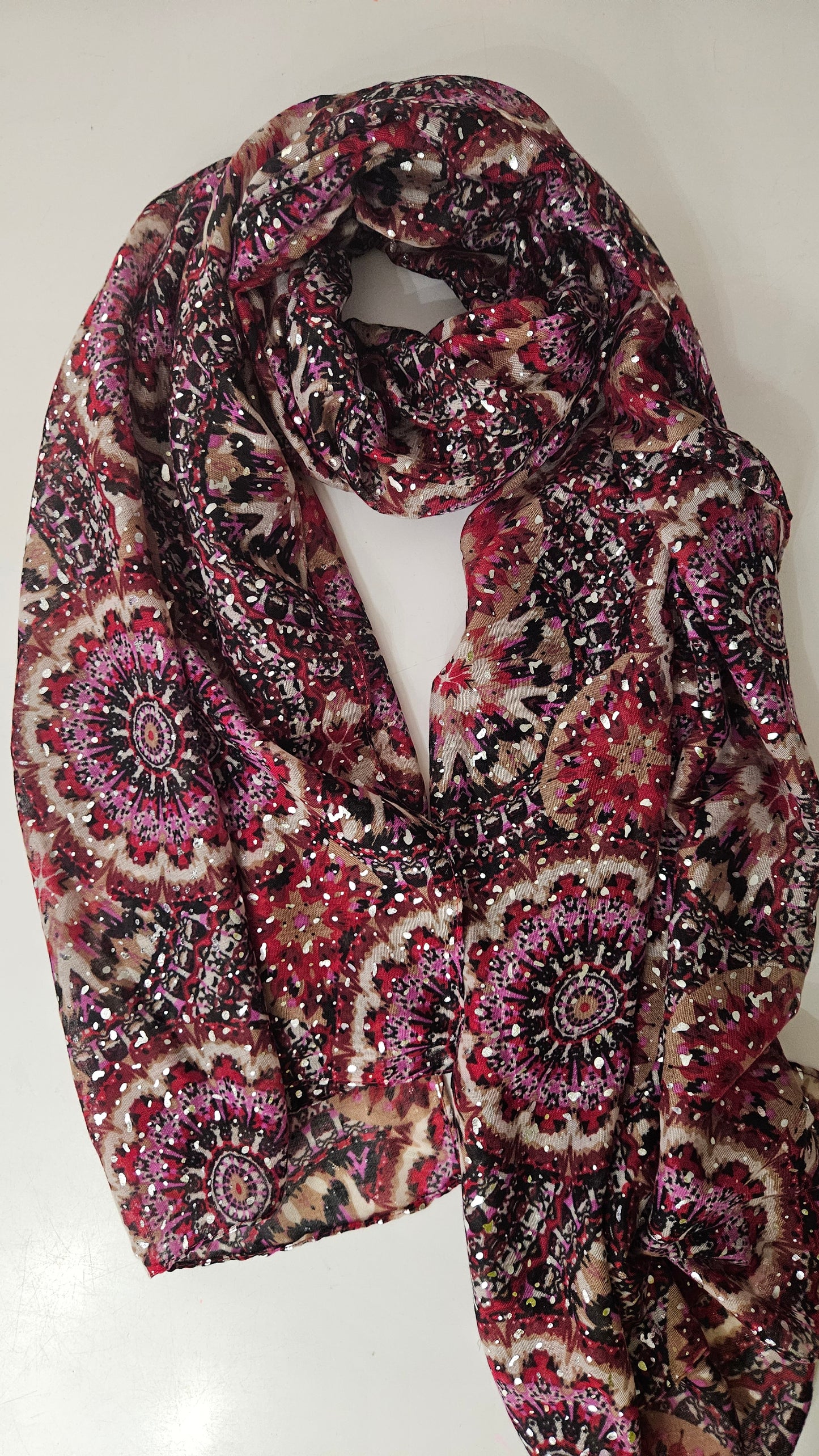 Mandala Lightweight Scarf with Silver Glitter-Shimena