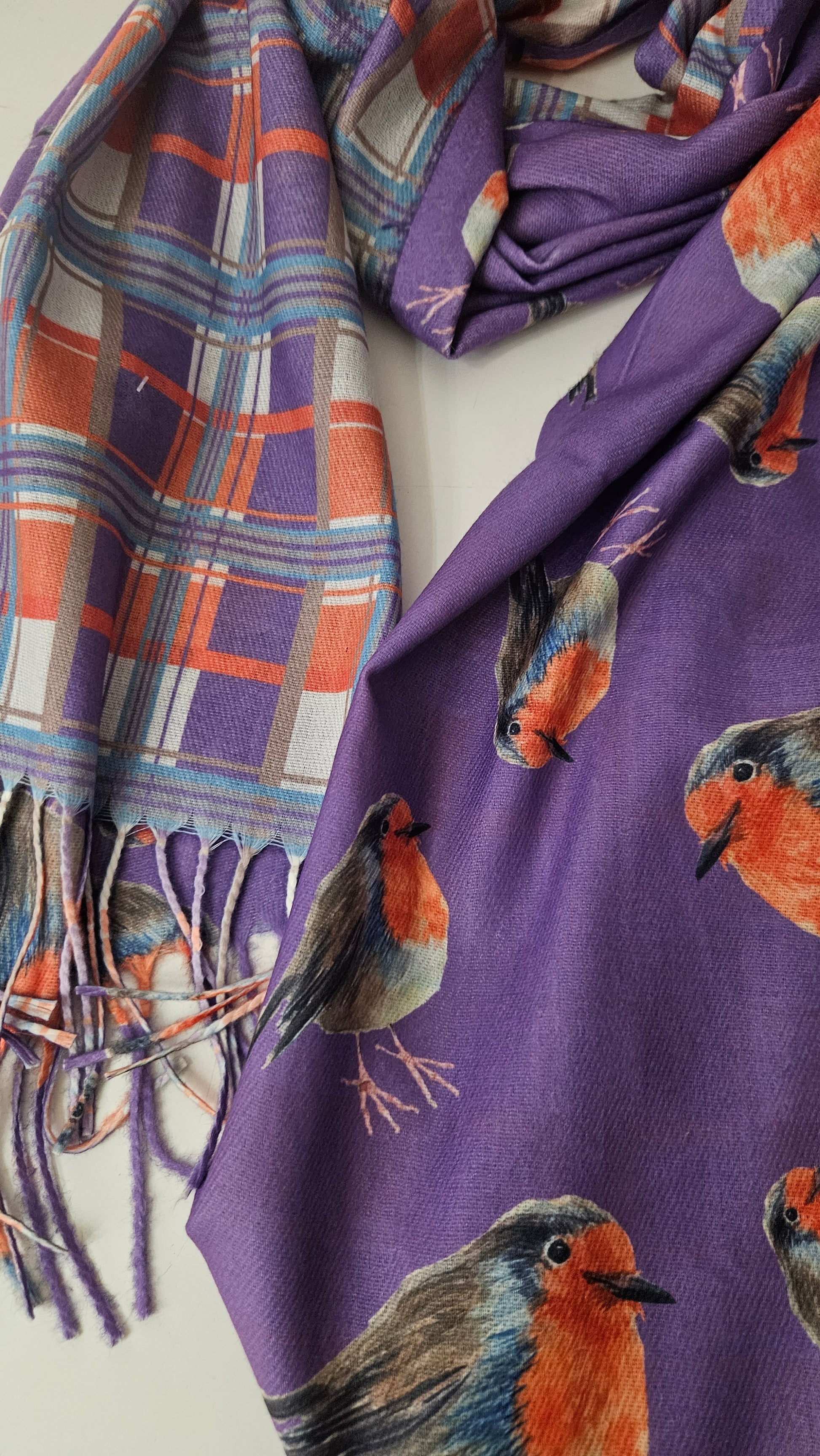 Double-Sided Robin & Tartan Pashmina-Shimena