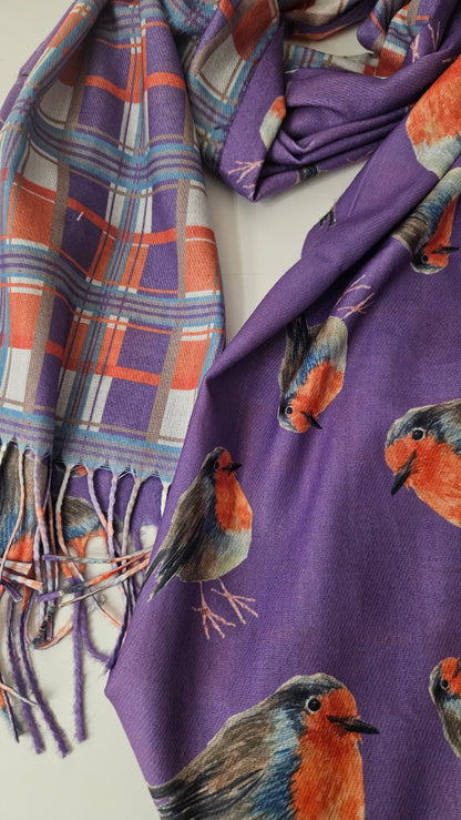 Double-Sided Robin & Tartan Pashmina-Shimena