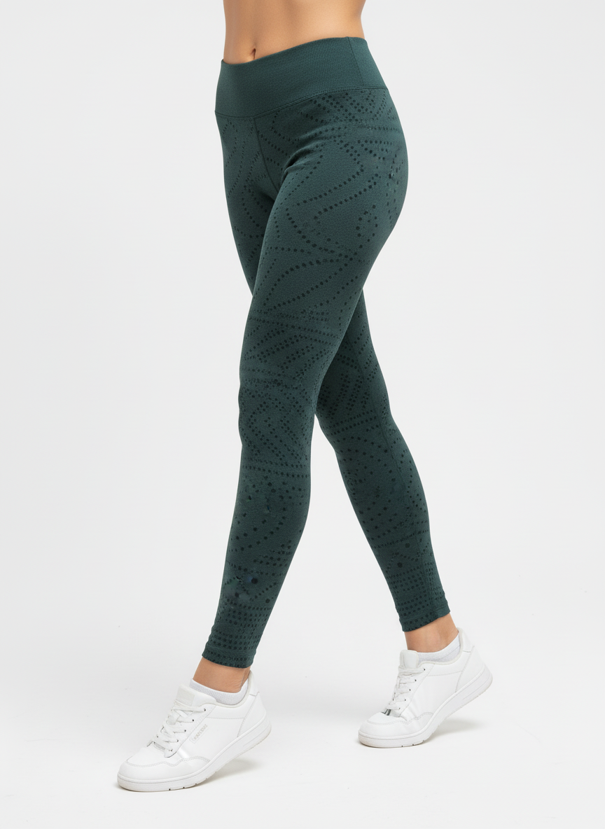 Bottle Green Dotty Buttery Soft High-Waisted Leggings-Shimena