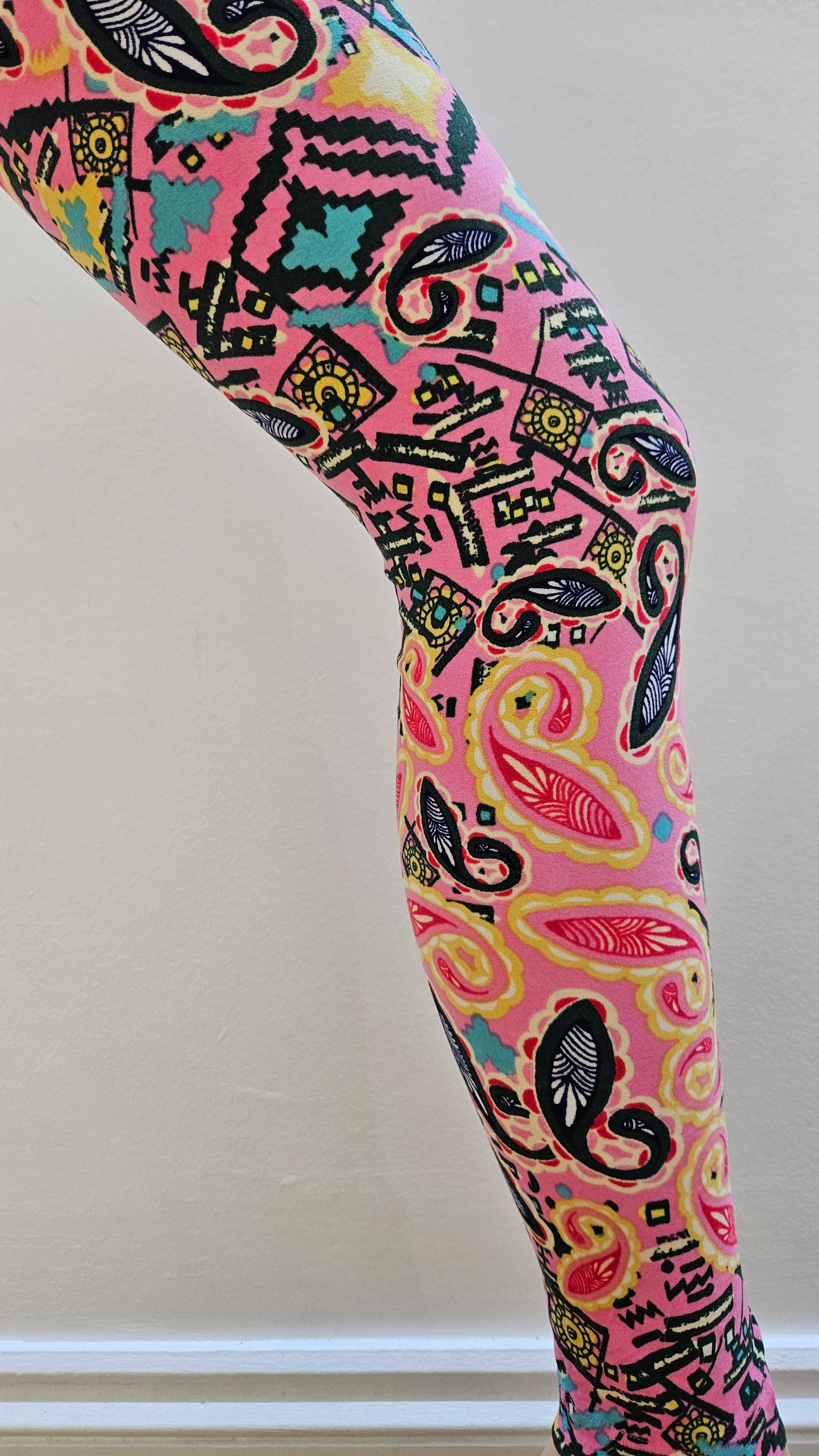 Pink Paisley Print Buttery Soft High-Waisted Leggings-Shimena
