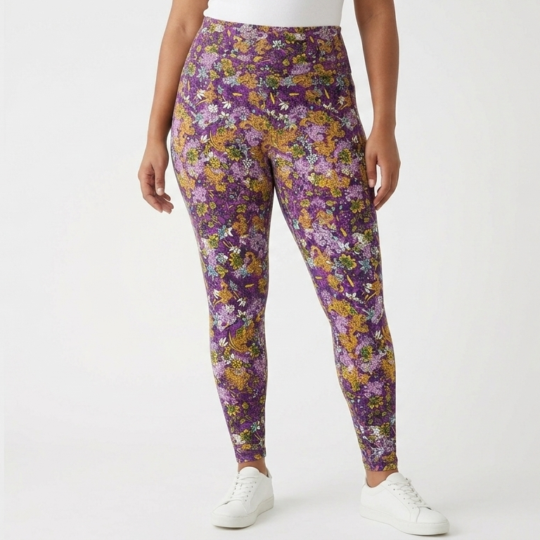 Purple Paisley and Floral Buttery Soft High-Waisted Leggings-Shimena