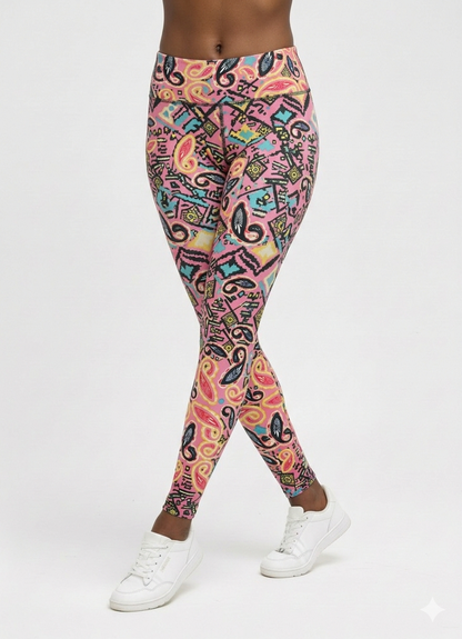 Pink Paisley Print Buttery Soft High-Waisted Leggings-Shimena