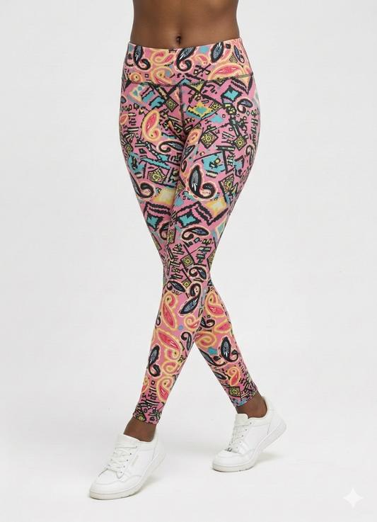 Pink Paisley Print Buttery Soft High-Waisted Leggings-Shimena