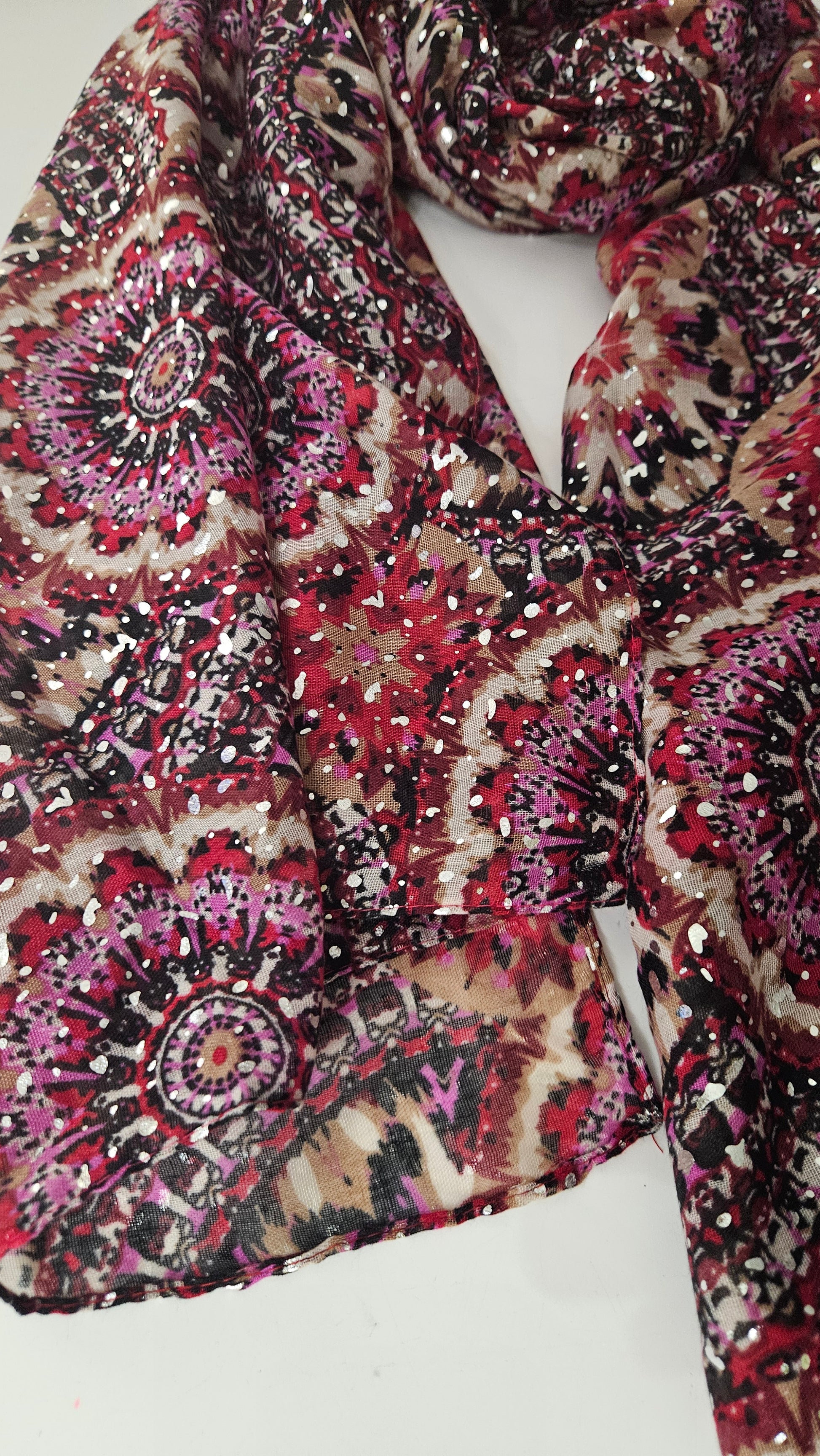 Mandala Lightweight Scarf with Silver Glitter-Shimena