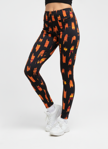 Black & Orange Buttery Soft High-Waisted Leggings-Shimena
