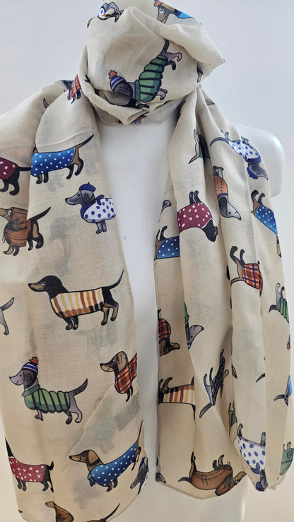 Lightweight 'Sausage Dogs in Jackets' Scarf-Shimena