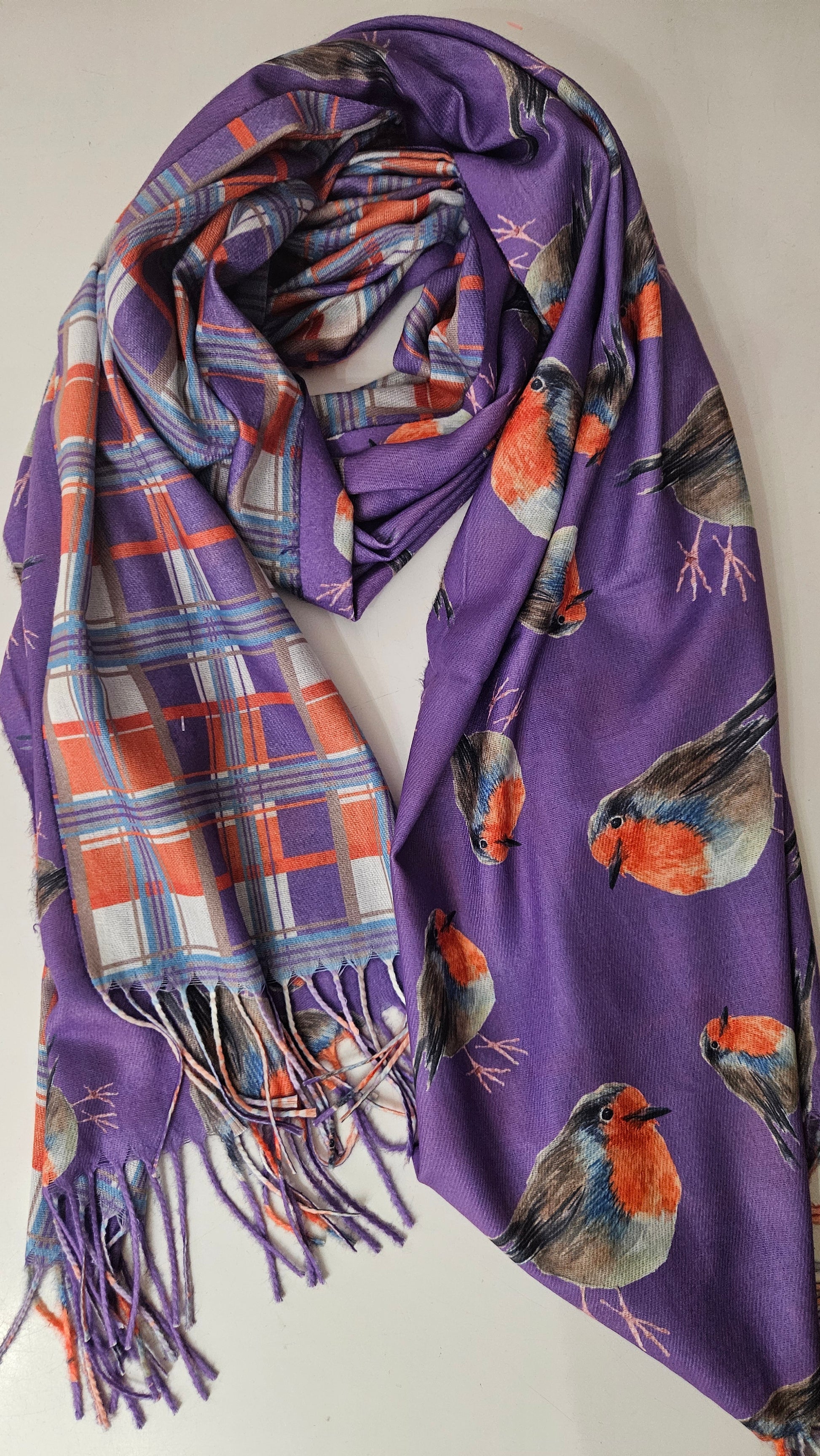 Double-Sided Robin & Tartan Pashmina-Shimena