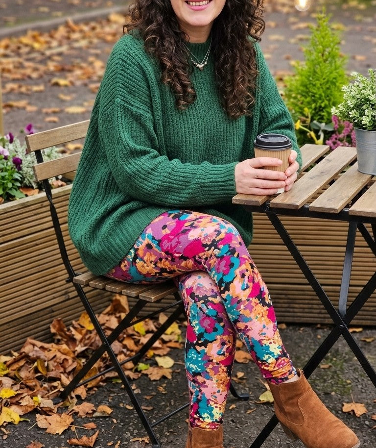 Multicolour Abstract Bloom Buttery Soft High-Waisted Leggings
