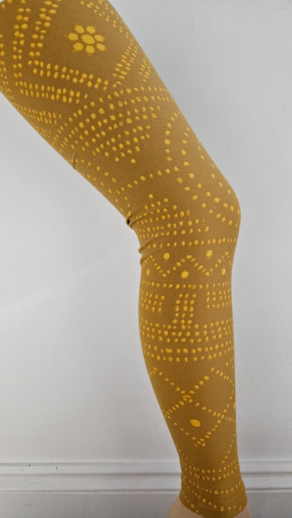 Mustard Dot Mandala Buttery Soft High-Waisted Leggings-Shimena