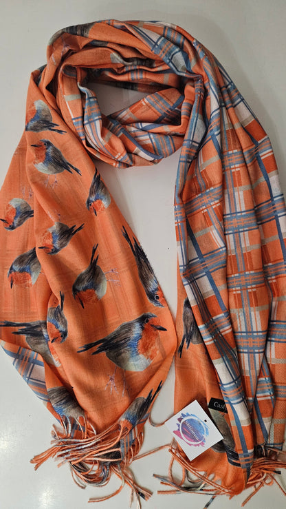Double-Sided Robin & Tartan Pashmina-Shimena