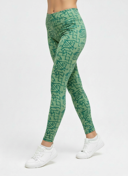 Green Geometric Buttery Soft High-Waisted Leggings-Shimena
