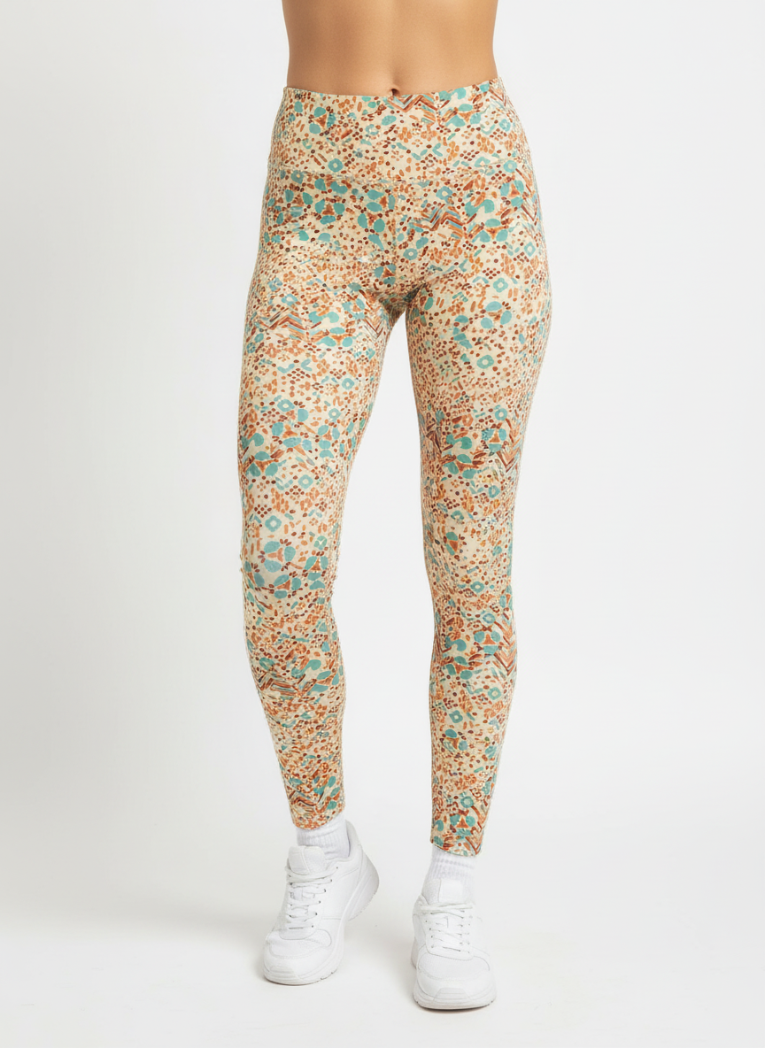 Cream Geometric Buttery Soft High-Waisted Leggings-Shimena