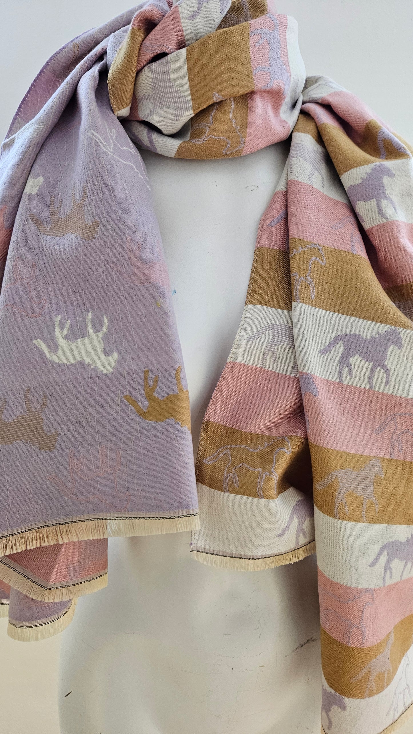 Horses pattern cashmere feel wrap-Shimena