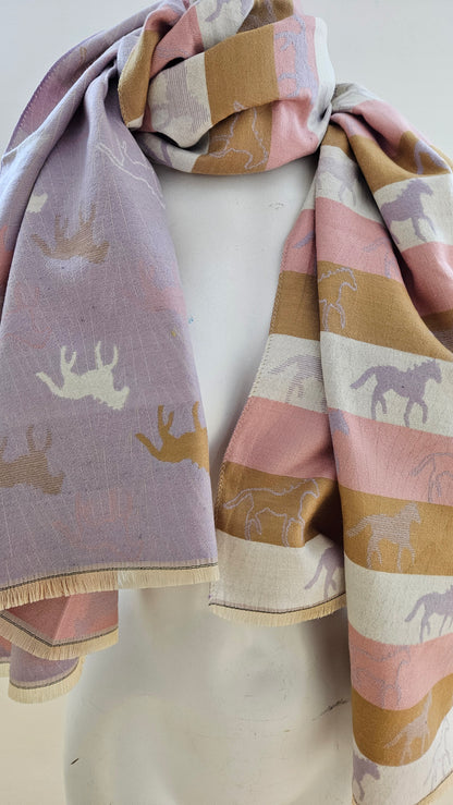Horses pattern cashmere feel wrap-Shimena