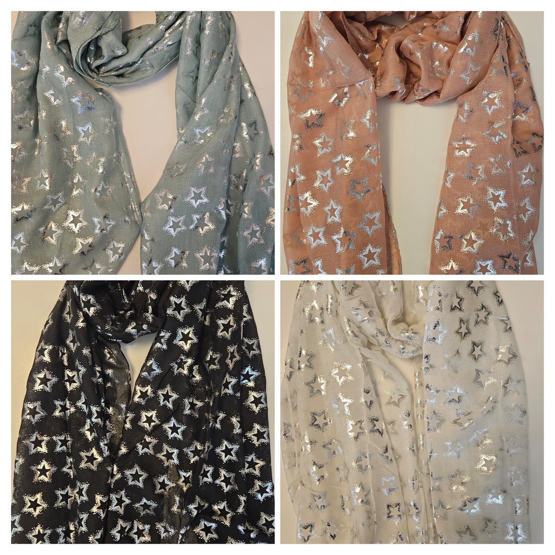 Lightweight Metallic Star Scarf - Silver Shimmer | Shimena-Shimena