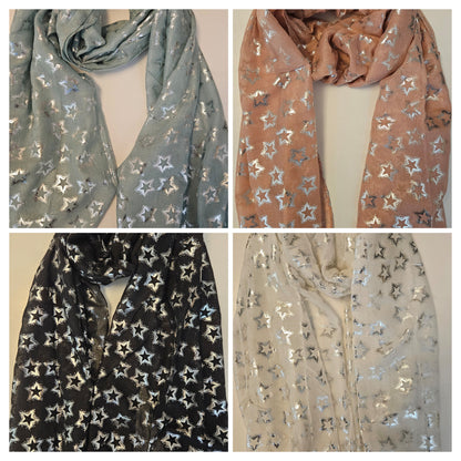 Lightweight Metallic Star Scarf - Silver Shimmer | Shimena-Shimena