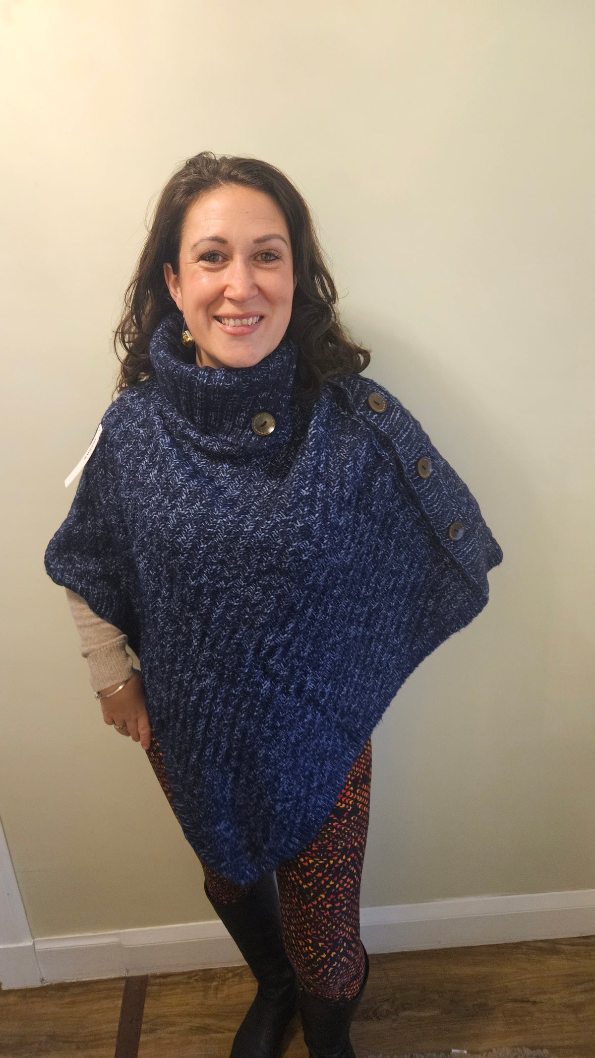 Cosy Cowl Neck, Button Detail Poncho