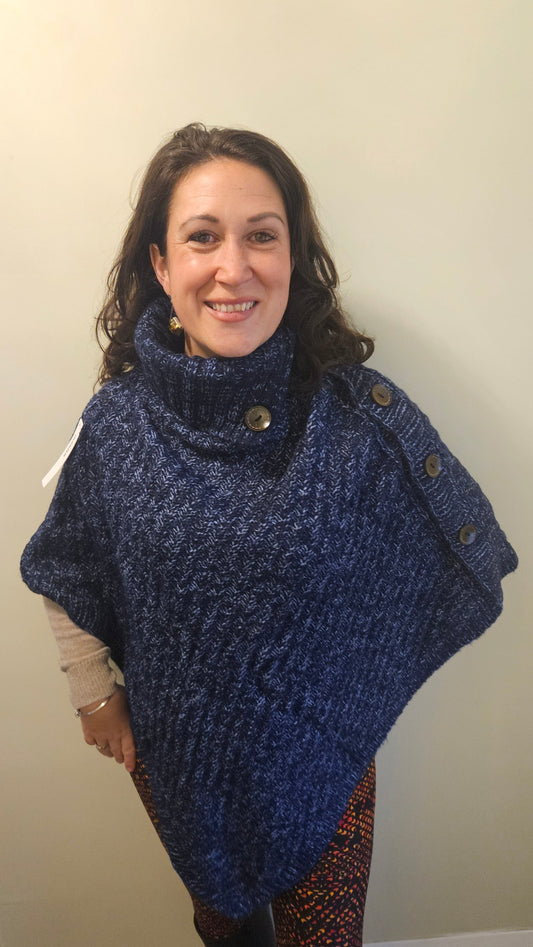 Cosy Cowl Neck, Button Detail Poncho