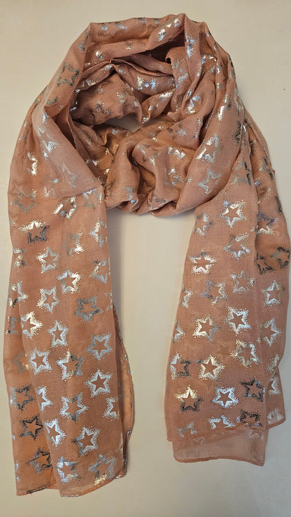 Lightweight Metallic Star Scarf - Silver Shimmer | Shimena-Shimena