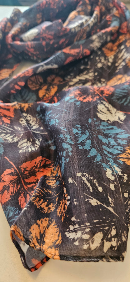 Autumn Leaf Print Scarf – Lightweight Wrap 180×70 cm (Cotton Blend)-Shimena