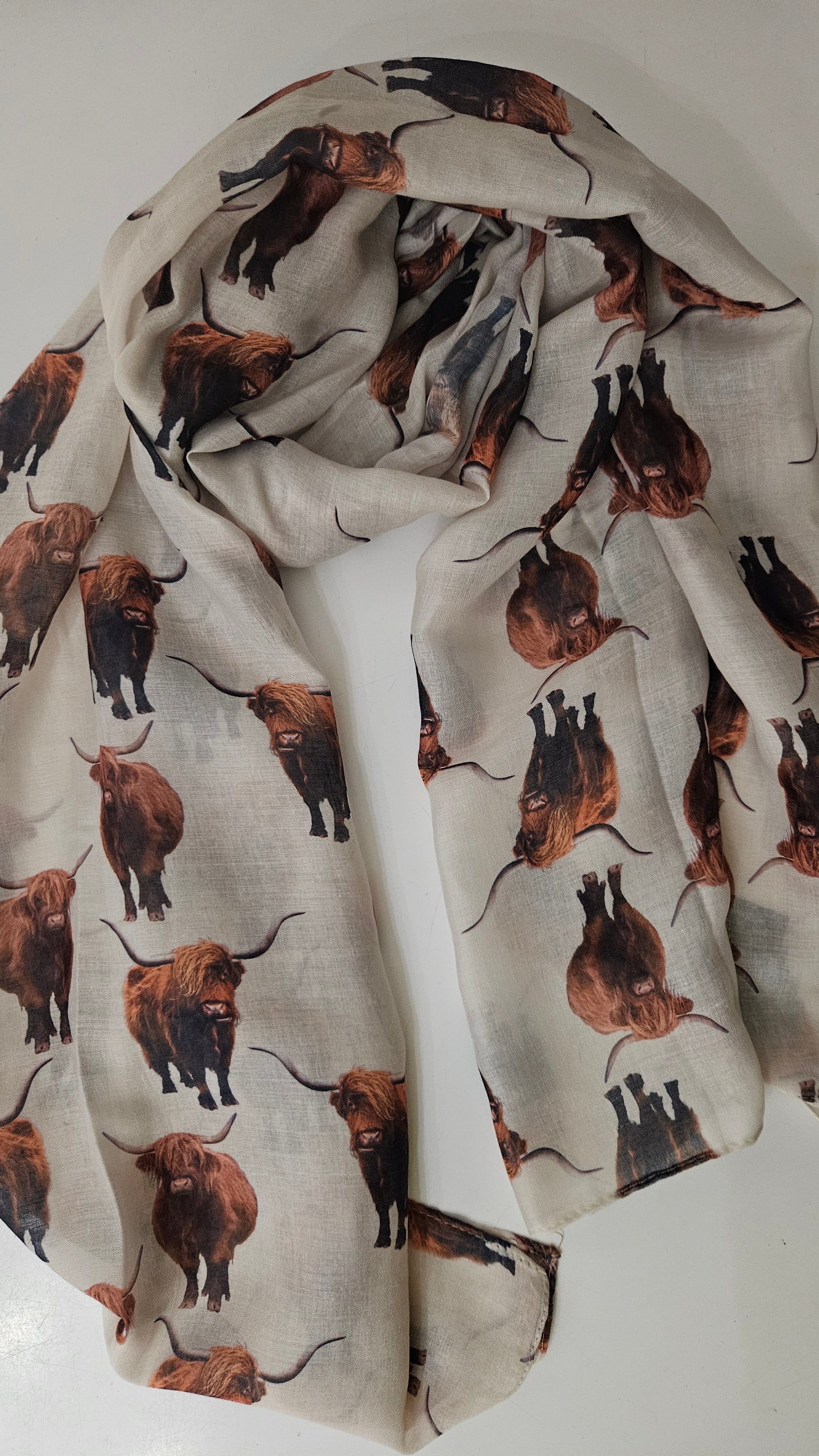 Highland Cow Print Scarf - Lightweight Scottish Cow Design | Shimena-Shimena