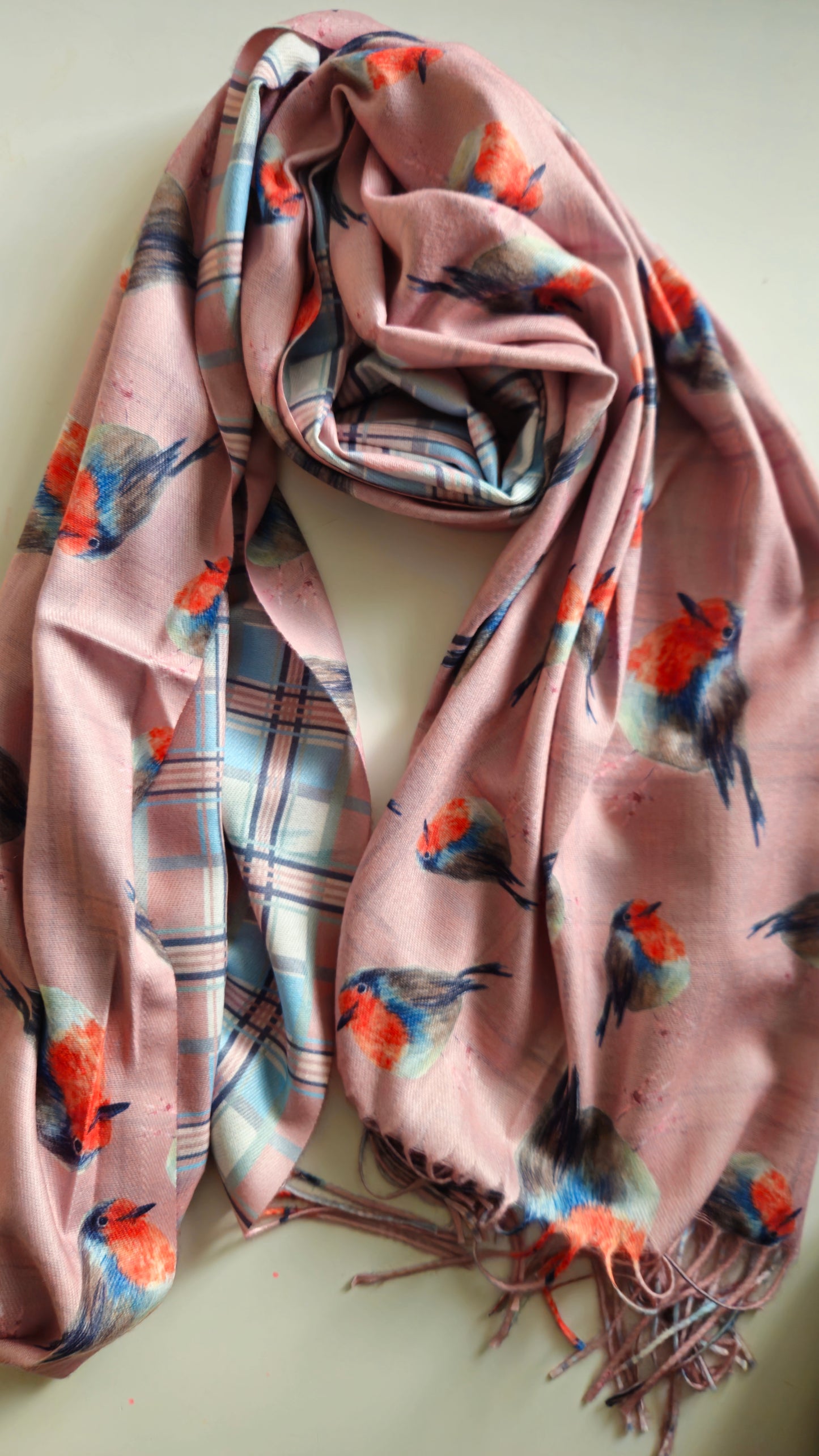 Double-Sided Robin & Tartan Pashmina-Shimena